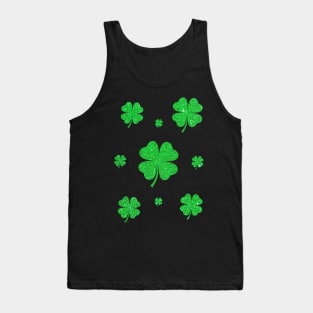 St Patricks Day, 4 Leaf Bright Green Faux Glitter Clovers Tank Top